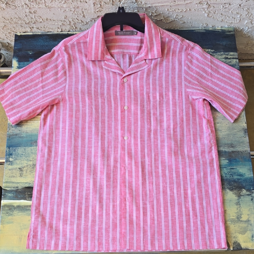 Daniel Cremieux Pink and White Casual Button Down Shirt, Linen, M